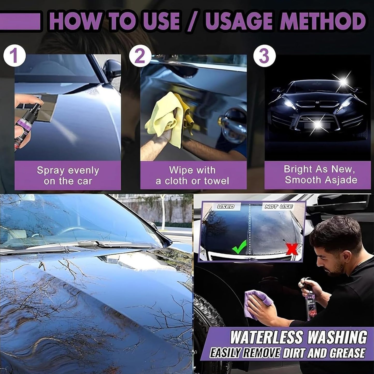 3Pcs Car Coating Spray, High Protection 3 in 1 Spray, 3 in 1 High Protection Quick Car Ceramic Coating Spray, 3-in-1 High Protection Car Spray, 3in1 High Protection Car Coating Spray