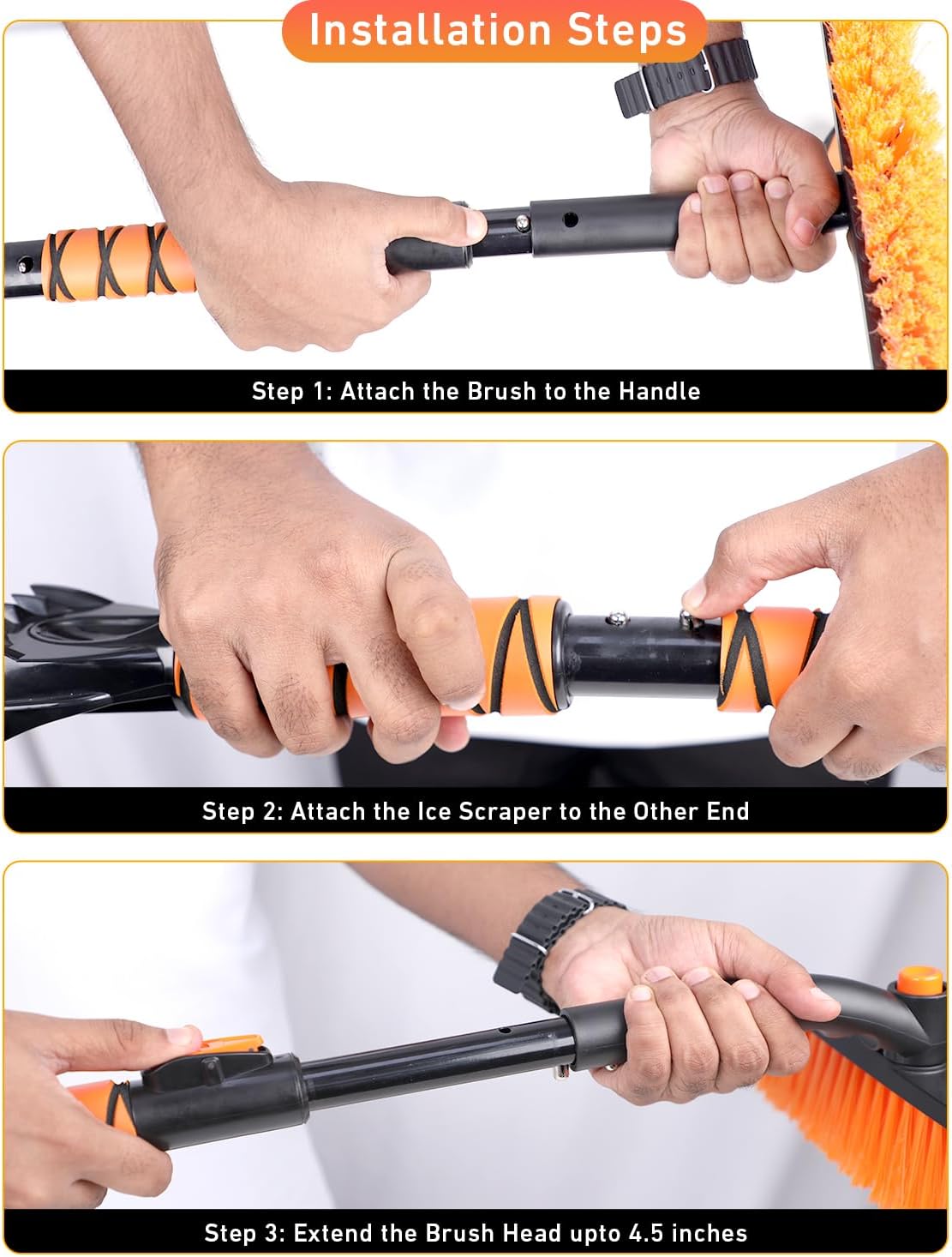 EcoNour 27" 3 in 1 Snow Brush with ice Scraper for car Windshield and Window | 360° Aluminum Rotatable Snow Brush for car | Winter Snow Removal Tools with Detachable Foam Grip | Winter Car Accessories