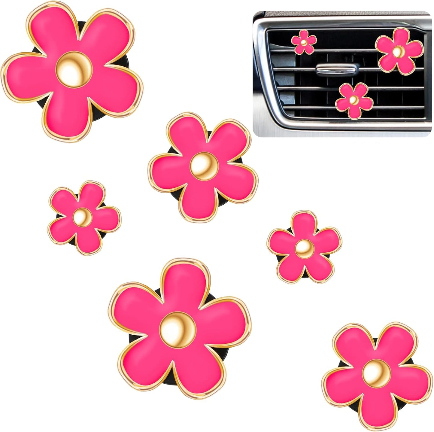 Frienda 6 Pcs Daisy Flower Air Vent Clip Accessories Air Conditioning Outlet Clip Car Air Freshener Dashboard Accessories Charm Car Inter Decor(3 cm, 3.3 cm,White)