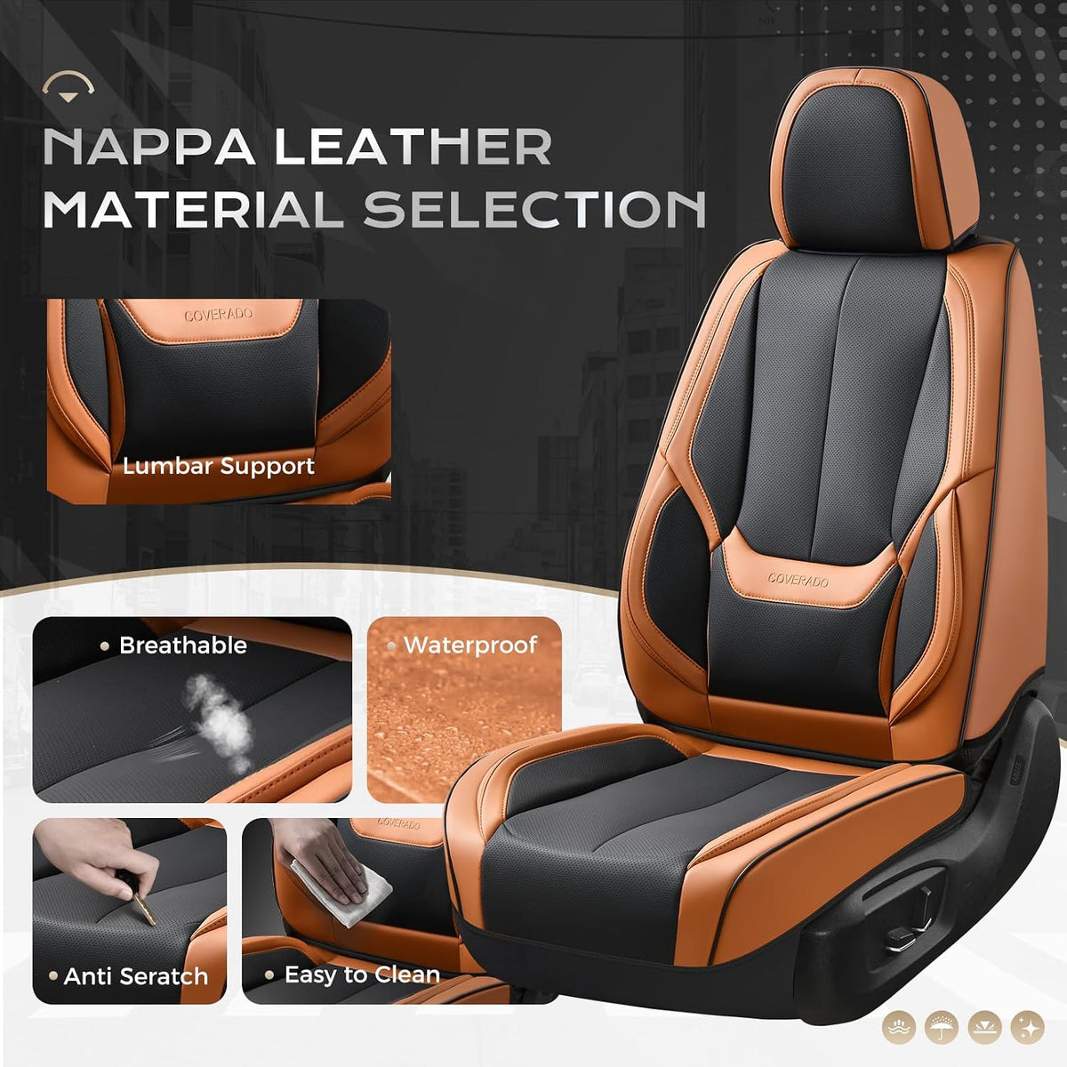 Coverado Seat Covers Full Set, Black Seat Covers for Cars 5 Seats, Car Seat Protector, Waterproof Nappa Leather Car Seat Cushion, Front and Rear Car Seat Cover Fit for Most Sedans SUV Pick-up Truck - Colors B