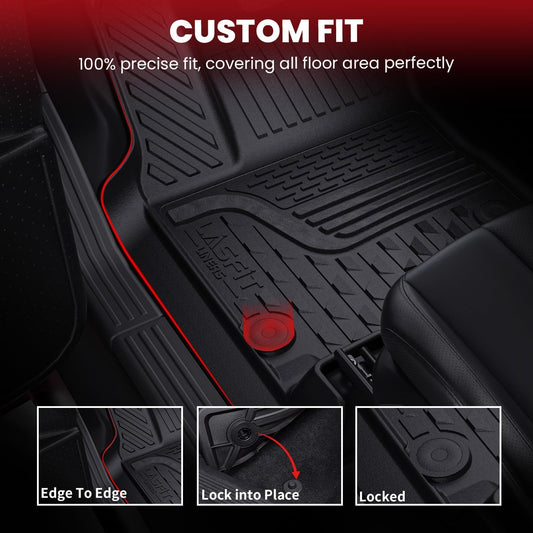 LASFIT Floor Mats for 2019-2025 2026 Ram 2500/3500 Crew Cab Bucket Seat for Carpet & Vinyl Floor (NOT fit Model with PTO Kit), All Weather TPE Custom Fit Car Mats Floor Liners 1st & 2nd Row, Black