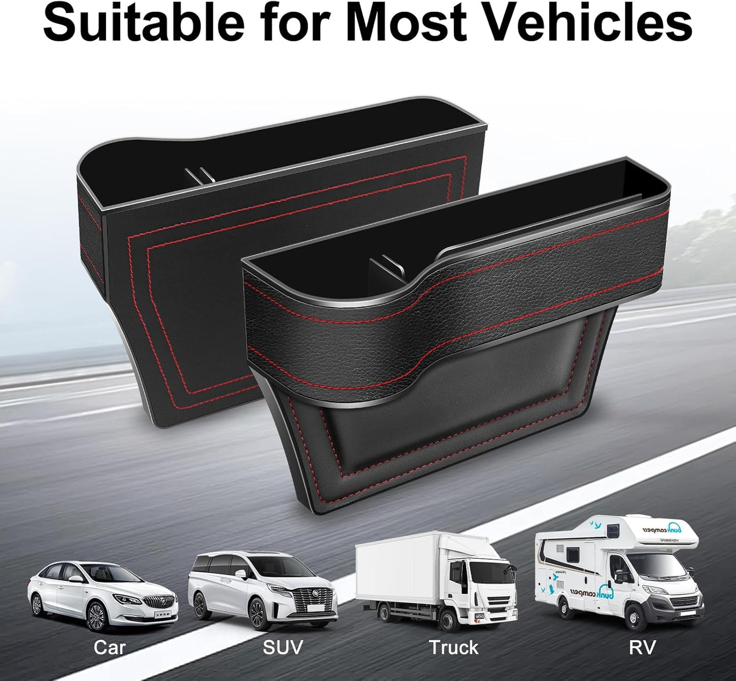 Car Seat Gap Filler, 2 Pack Car Seat Gap Filler Organizer with Cup Holders & 2 Seat Hooks, Car Console Storage Organizer, Car Organizer Front Seat for Storing Phones, Keys, Drinks, Sunglasses