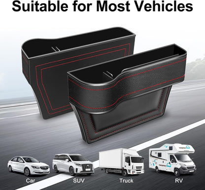 Car Seat Gap Filler, 2 Pack Car Seat Gap Filler Organizer with Cup Holders & 2 Seat Hooks, Car Console Storage Organizer, Car Organizer Front Seat for Storing Phones, Keys, Drinks, Sunglasses