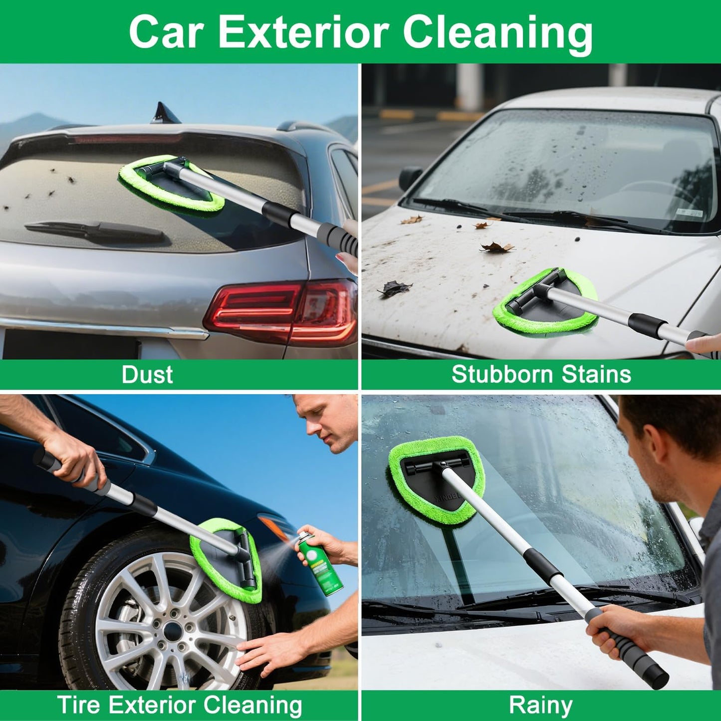 XINDELL 24-inch Windshield Cleaner Tool – Upgrade Large Head Car Interior&Exterior Window Cleaning Kit with Extendable Handle & 4 Microfiber Pads, Auto Wiper Brush for Car, Trucks, SUVs, RVs & Home