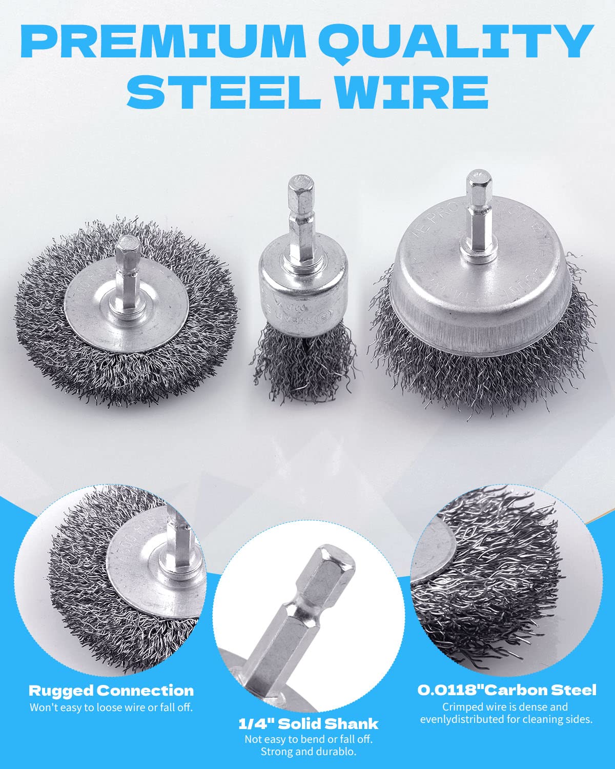 Rocaris 6 Pack Carbon Steel Wire Wheel and Pen Brush Set with 1/4-Inch Hex Shank for Rust Removal, Corrosion and Scrub Surfaces