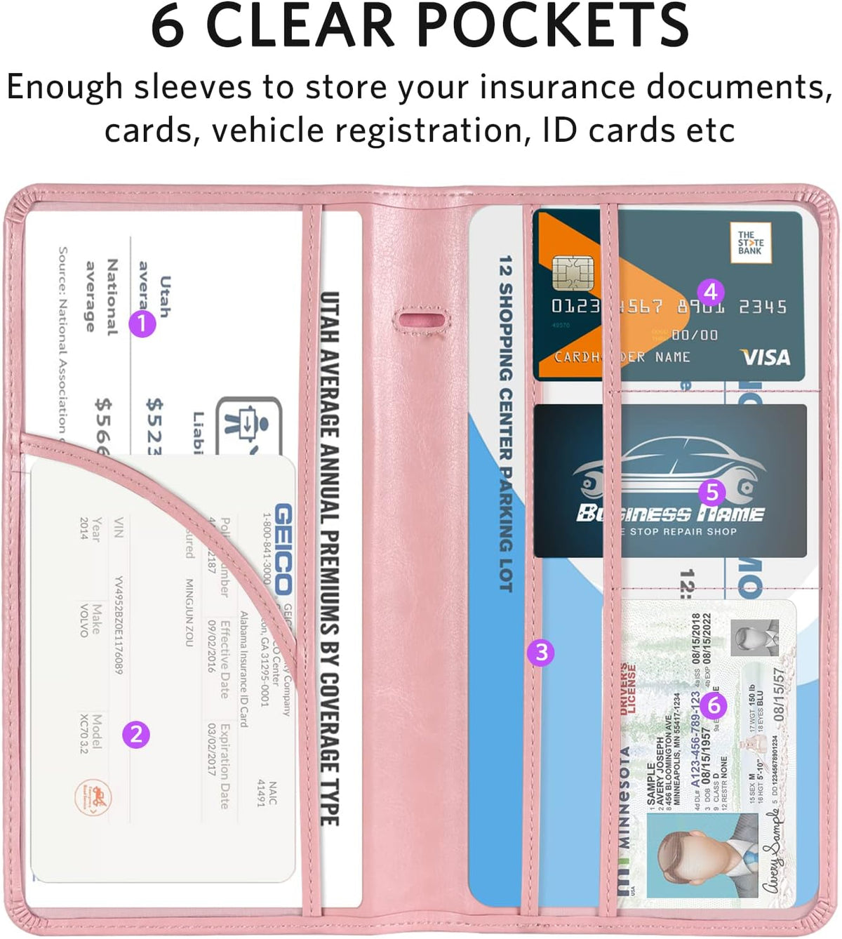 CoBak Car Registration and Insurance Holder - Vehicle Glove Box Car Organizer,Auto Truck Comparment Accessories Case with Magnetic Closure for Driver License,Cards - Colors B