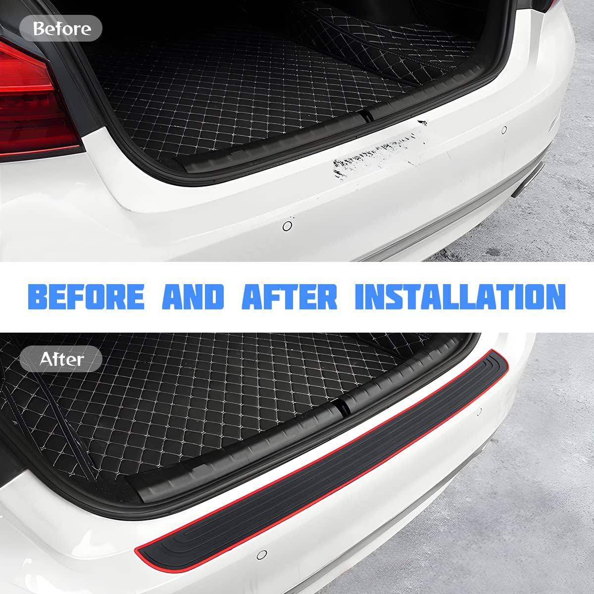 Car Rear Bumper Protector Guard, Anti-Scratch Abrasion Rubber Trunk Door Entry Sill Guard, Non-Slip Vehicle Trim Cover Protection Strip, Car Accessories for Most Cars and SUV (Black/Red/35.4" x2.7)