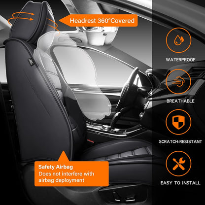 MINGBRON Car Seat Cover Full Set, Leather Car Seat Cover, Waterproof Seat Covers, Car Seat Cushion, Nappa Leather Seat Covers Car Seat Protector Universal Fit Most Cars Black