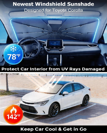 DMJN Umbrella Windshield Sun Shade - Medium, Car Sunshade for Front Windshield [Nano Ice-Crystal Coatings] UPF50+ Heat & UV Block, Protect Interior & Keep Cooler Universal for Car, SUV, Truck