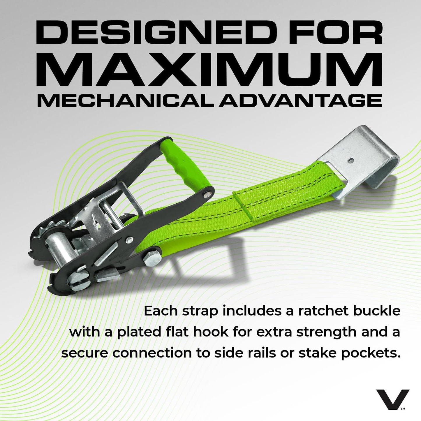 VULCAN Car Tie Down with Flat Hooks - Lasso Style - 2 Inch x 96 Inch - 4 Pack - Silver Series - 3,300 Pound Safe Working Load