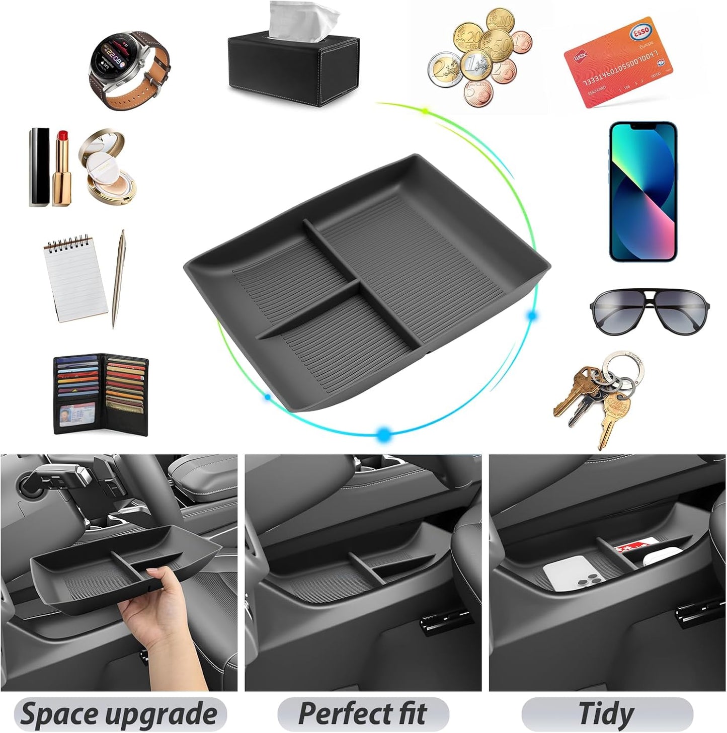SKTU 2-Pack 2023 2024 2025 2026 Lexu s RX350 Center Console Organizer for 2023-2026 Lexu s RX350/RX450h/RX500h Console Tray 2023 2024 2025 2026 RX350 Accessories with Sunglasses Holder [Double Layers]