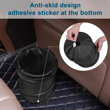Car Trash Can, 2 Packs Mini Collapsible Pop-up Car Garbage Can, Waterproof Hanging Car Trash Bag with Velcro, Car Trash Bin, Black