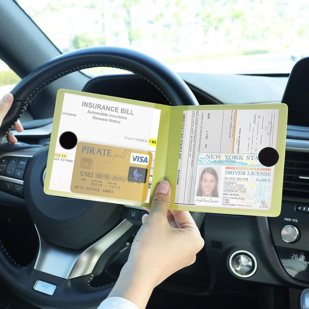 UYYE Car Registration and Insurance Card Holder, Vehicle Glove Box Car Organizer, Interior Car Accessories for Documents, Cards, License - 2 Pack