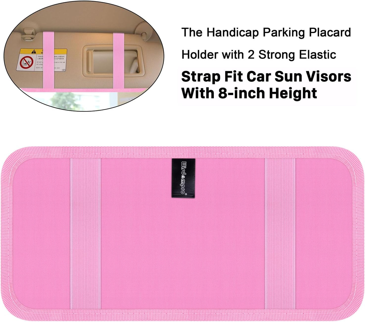 Handicap Placard Holder for Auto, Wisdompro Disabled Parking Permit Sign Protector for Car Sun Visor with Note Paper Slot, Pen Holder and Elastic Strap - Black