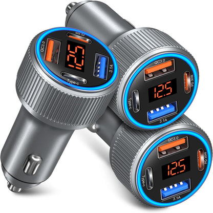 USB C Car Charger 3 Pack, Costyle 65W 4 Port Car Power Adapter with Voltmeter PD 30W/QC 3.0 Fast Charging Cigarette Lighter USB Charger Plug for iPhone 16/15/14/13/12/11 Pro Max/Pad,Android(Black)