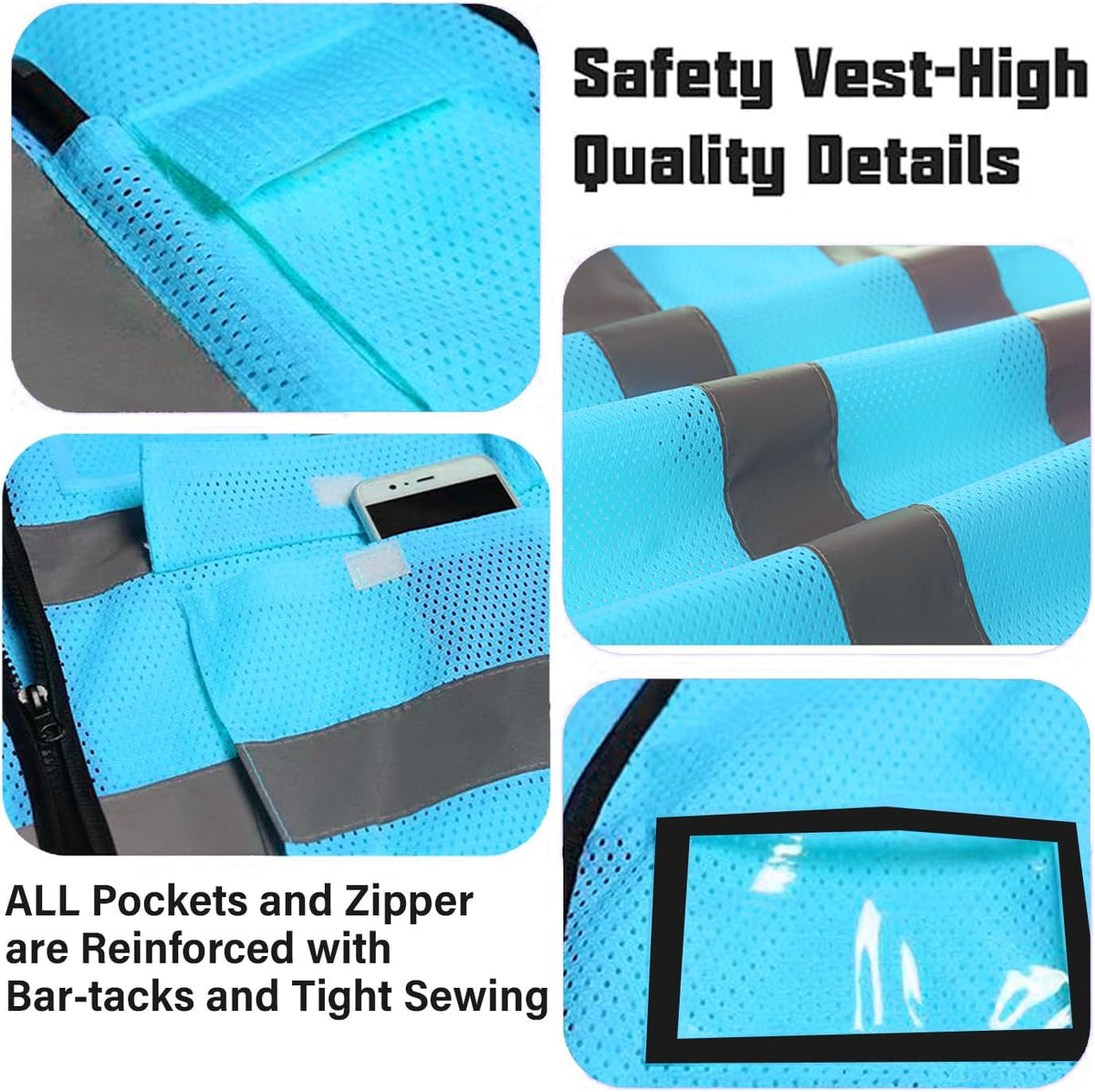 Reflective Mesh Safety Vest, Breathable Hi Vis Vest Construction Work with 5 Pockets and Zipper for Men Women