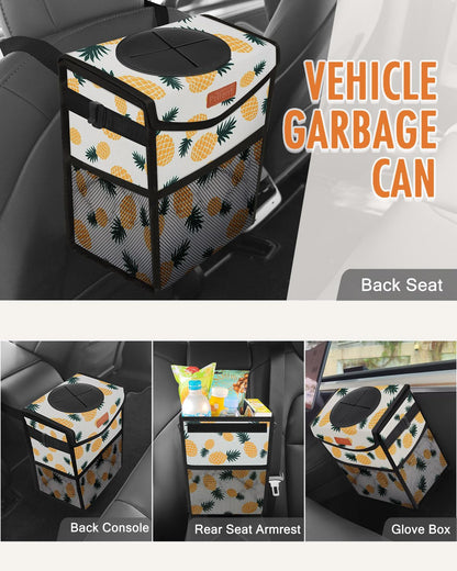 Pritent Car Trash Can with Lid, Cute Leakproof Car Trash Garbage Bag Hanging Vehicle Trash Bin Small Portable Automotive Garbage Cans Organizer for Back/Front Seat/Console(Trapezoid,Black)