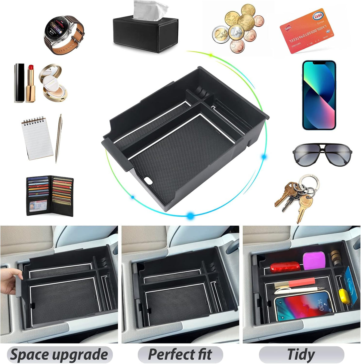 SKTU 2-Pack 2023 2024 2025 2026 Lexu s RX350 Center Console Organizer for 2023-2026 Lexu s RX350/RX450h/RX500h Console Tray 2023 2024 2025 2026 RX350 Accessories with Sunglasses Holder [Double Layers]