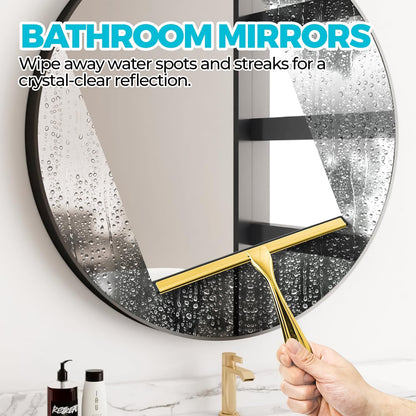 ALFLOD 2PACK Shower Squeegee for Glass Doors, Squeegee for Shower Glass，All-Purpose Tile Walls, Bathroom, Window, Glass and Car Windshield, Mirrors and Kitchen-Stainless Steel, 10 Inches, Silver