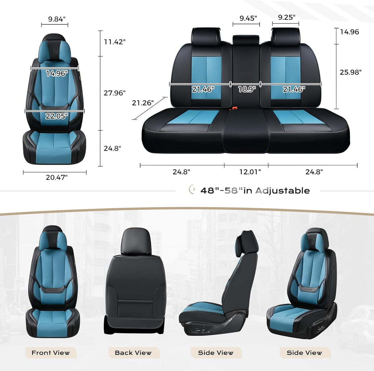 Coverado Seat Covers Full Set, Black Seat Covers for Cars 5 Seats, Car Seat Protector, Waterproof Nappa Leather Car Seat Cushion, Front and Rear Car Seat Cover Fit for Most Sedans SUV Pick-up Truck - Colors B