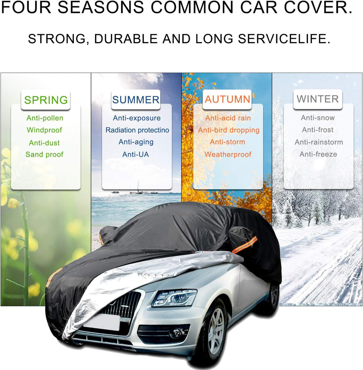 Full Car Covers for Sedan, Car Cover Waterproof All Weather Windproof Dustproof UV Protection Scratch Resistant Indoor Outdoor Univers