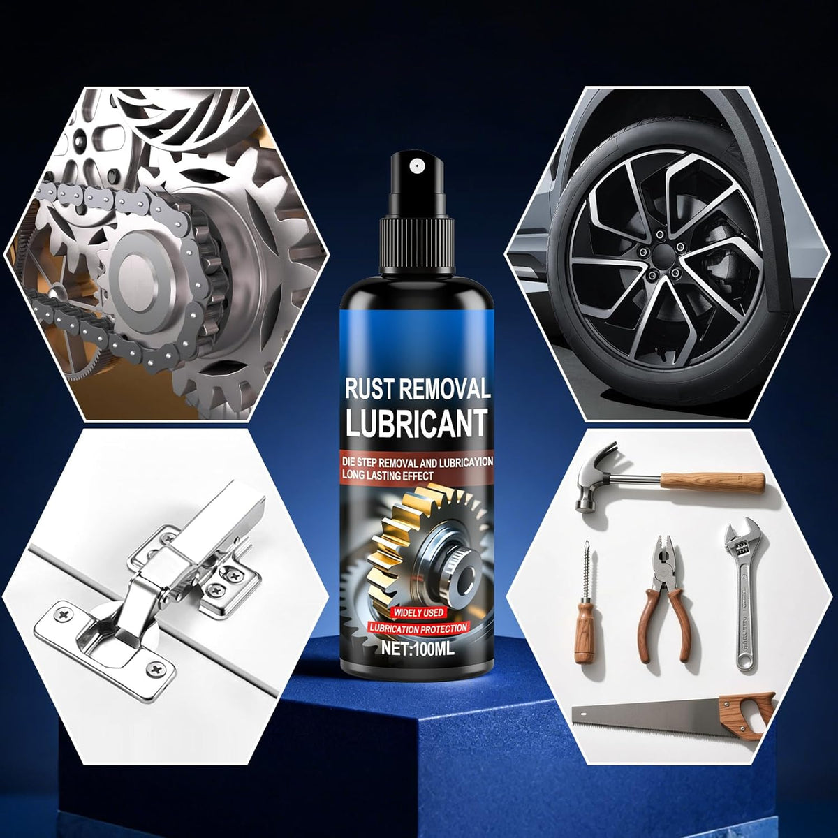 2Pcs Rust Remover Spray for Metal, Iron Rust Stain Remover, Multi-Functional Quick-Acting Powder Remover Spray for Vehicles, Tools, Chains