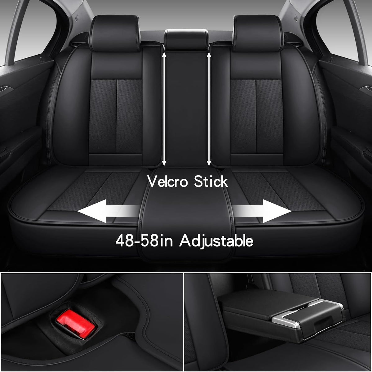 MINGBRON Car Seat Cover Full Set, Leather Car Seat Cover, Waterproof Seat Covers, Car Seat Cushion, Nappa Leather Seat Covers Car Seat Protector Universal Fit Most Cars Black