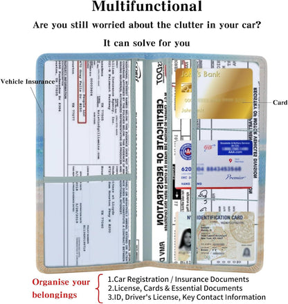 TILDOSAC Leather Car Registration and Insurance Card Holder, Car Document Holder for Cards License with Magnetic Shut (Black, large)