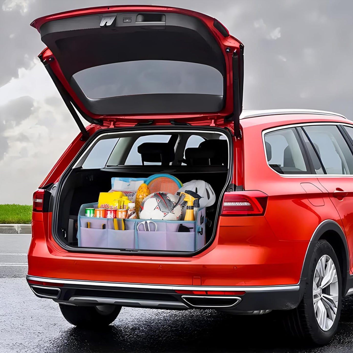 titiyiof Trunk Organizer For Suv & Sedan,Car Organizers and Storage, Waterproof Collapsible & Adjustable Straps,Sturdy Car Organization for Car Accessories, Tools,Food，Sundries,2-3 Compartment（Beige）