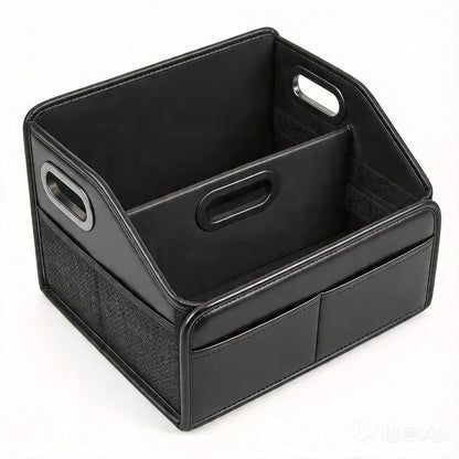 Car Storage Organizer Reinforced Dividable Leather Car Caddy Basket for Front Seat Floor Back Sturdy Frosted Handle 8 Compartments Adjustable Strap Buckles Slip-Resistant (Normal)