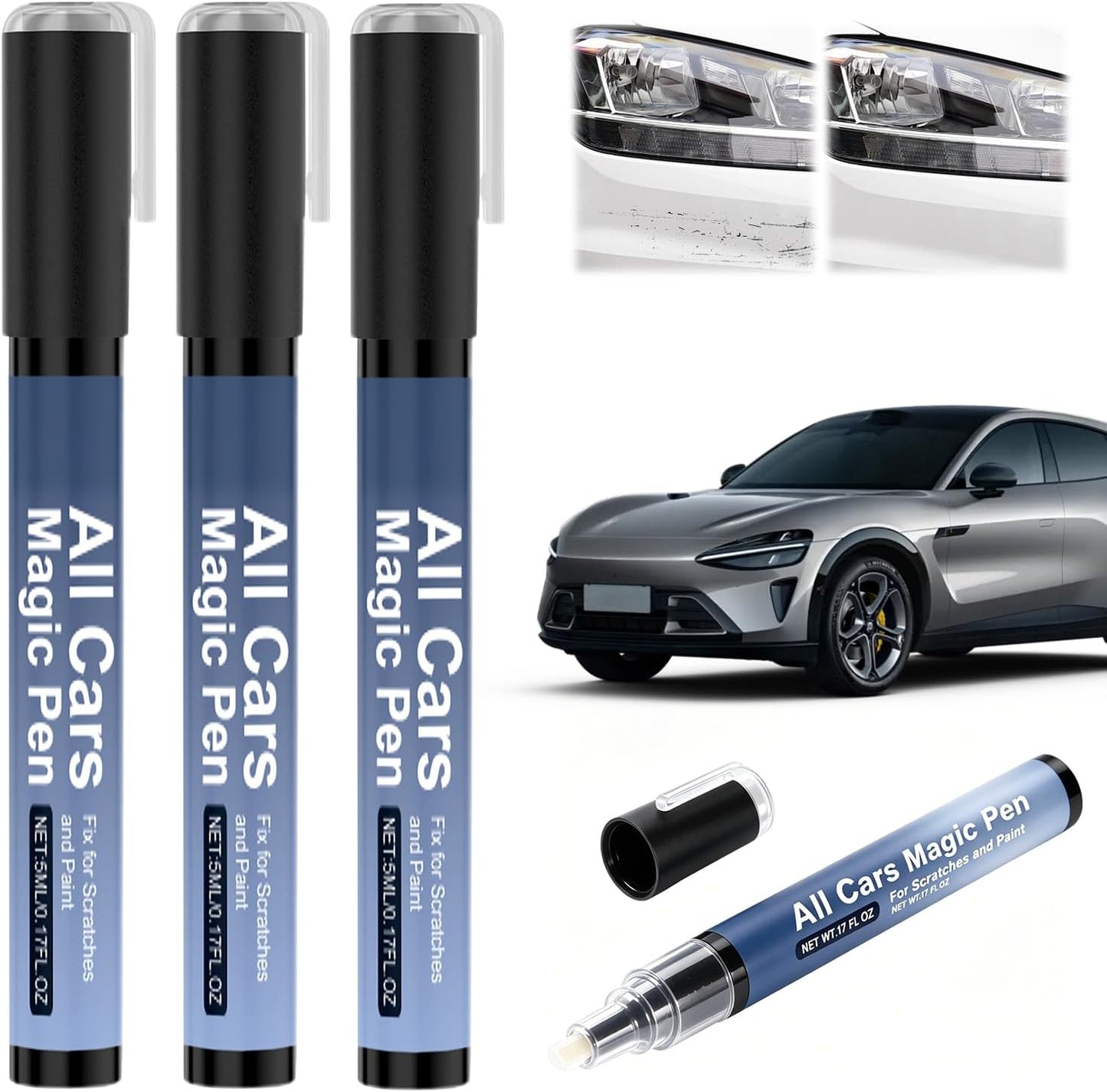 3PCS Magic Car Scratch Remover Pen, All Cars Magic Pen, 2026 New Car Paint Repair Pen, Portable Auto Scratch Remover, Universal Car Touch Up Pen Quick Fix for All Car Colors