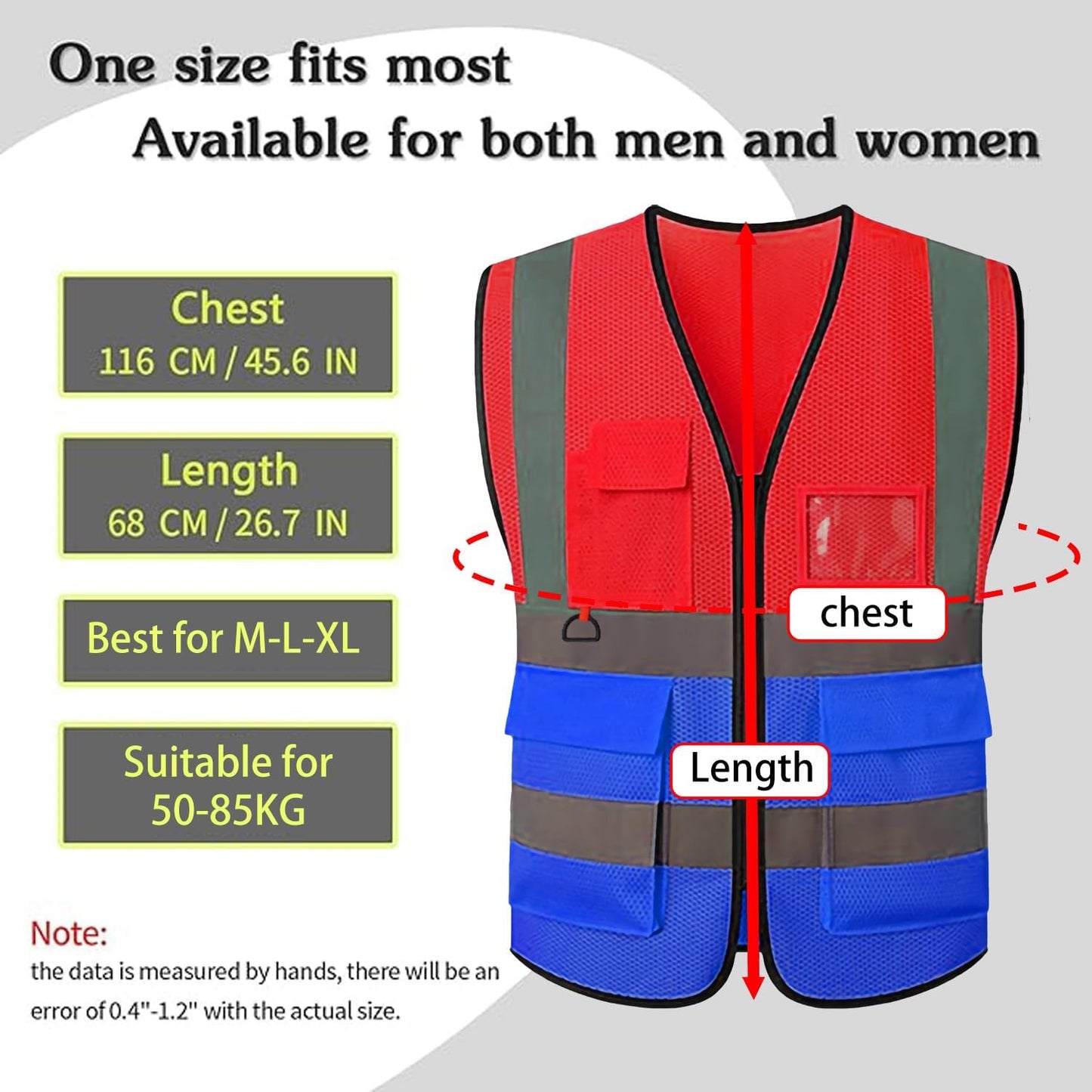 Reflective Mesh Safety Vest, Breathable Hi Vis Vest Construction Work with 5 Pockets and Zipper for Men Women