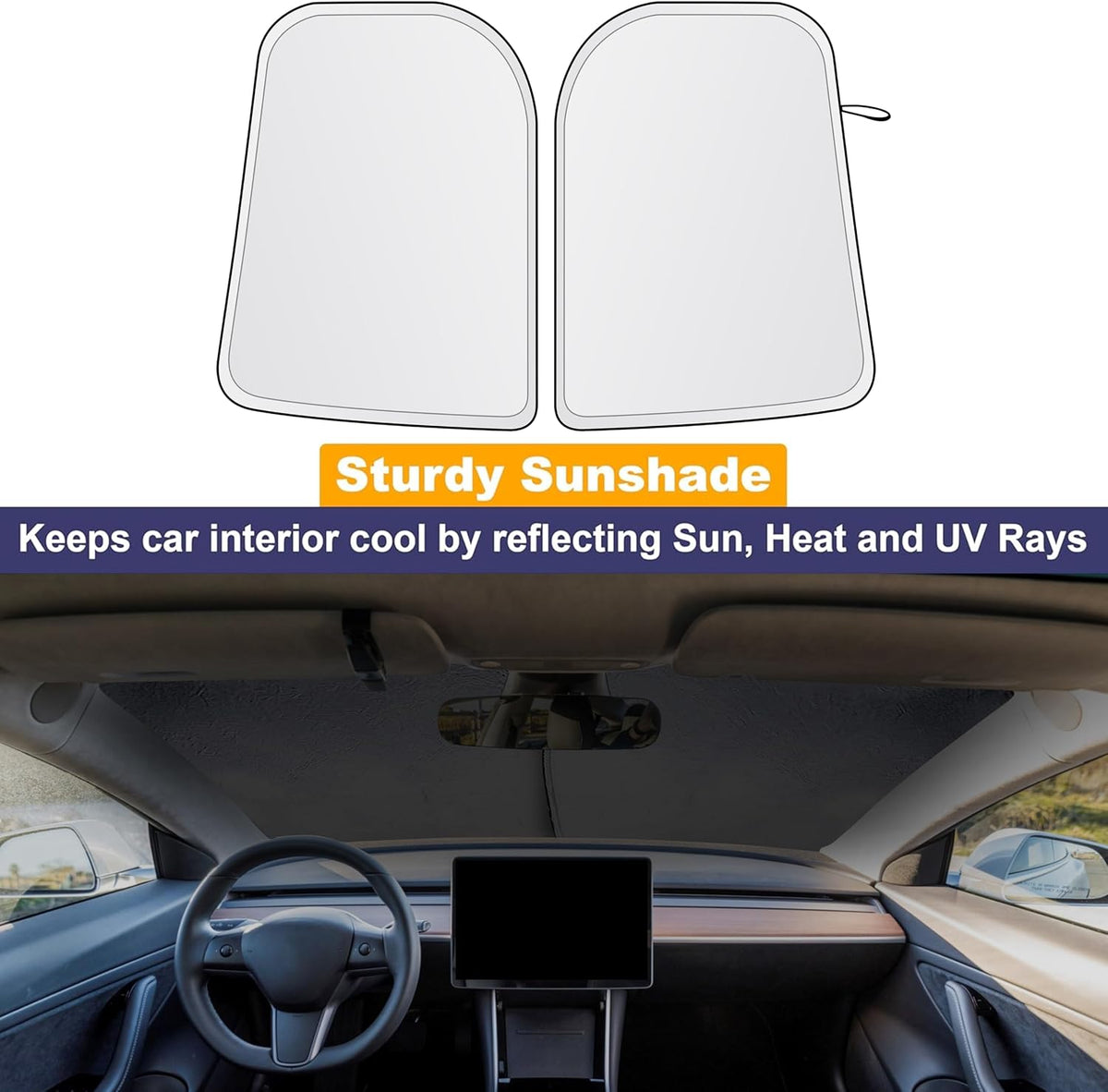 EcoNour 2 Piece Foldable Car Windshield Sun Shade – UV & Heat Protection, Interior Cooling, Durable Upgraded Design, Easy Fold, Front Window Sunshade - Medium (31" L x 28" W)