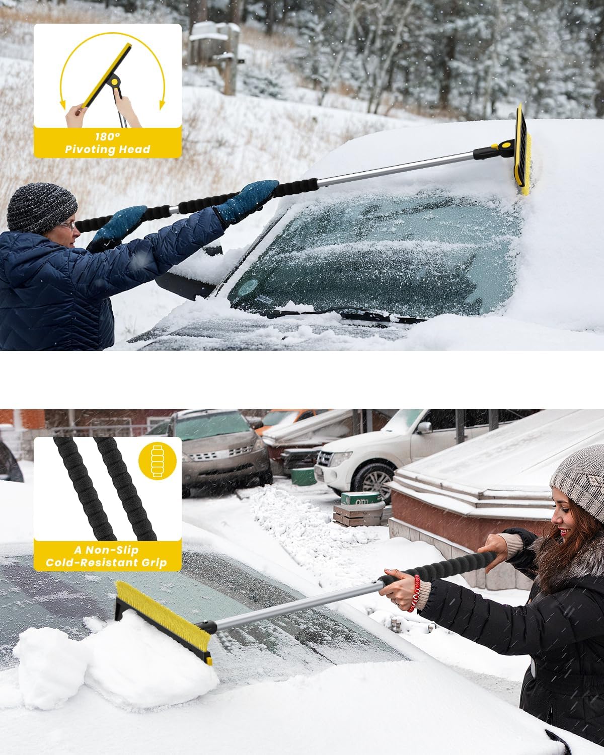 helloleiboo 2025 Extra Long 55.7" Ice Scrapers for Car Windshield Multi-Functional Detachable Car Ice Scraper with Foam Grip and 270° Pivoting Brush Head Snow Brush for SUV Truck Auto (Blue)
