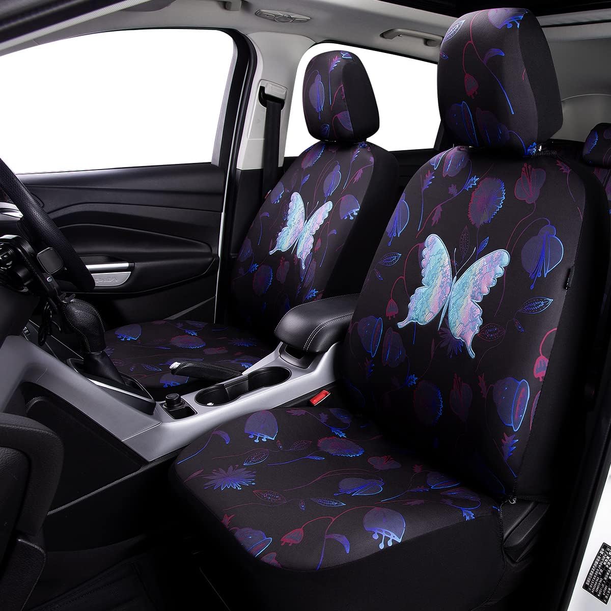 Flying Banner Butterfly car seat Covers ful Set Fashion Universal Lady Woman Female Rear Bench Split Colorized (Pink, 2 Fronts - Lace)