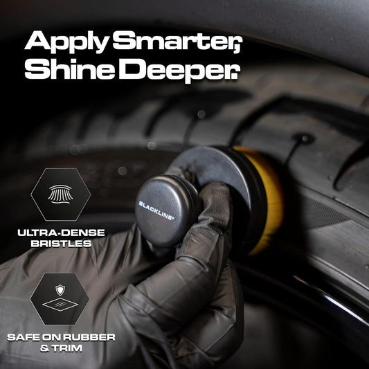Blackline Reusable Tire Shine Applicator Brush – Soft Bristle Tool for Even Application, Ergonomic Grip with Drainable Stand, Mess-Free Gel & Liquid Tire Dressing Brush for Trim and Rubber Surfaces