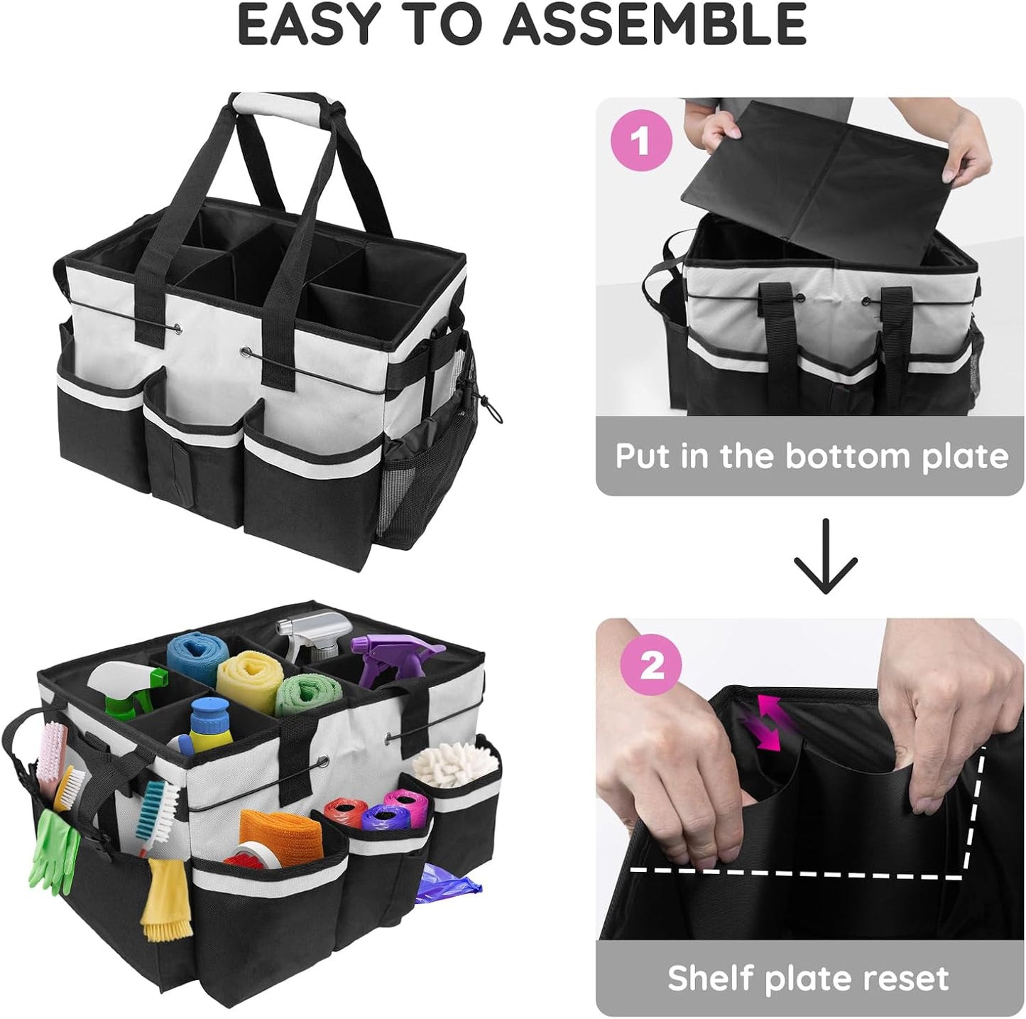 ZKOO Cleaning Bag Cleaning Caddy Organizer, Wearable Cleaning Caddy with Waist & Handles for Cleaning Tool Organizers, Extra-Large Cleaning Caddy Bag Adjustable Compartments for Housekeeping,Gardening