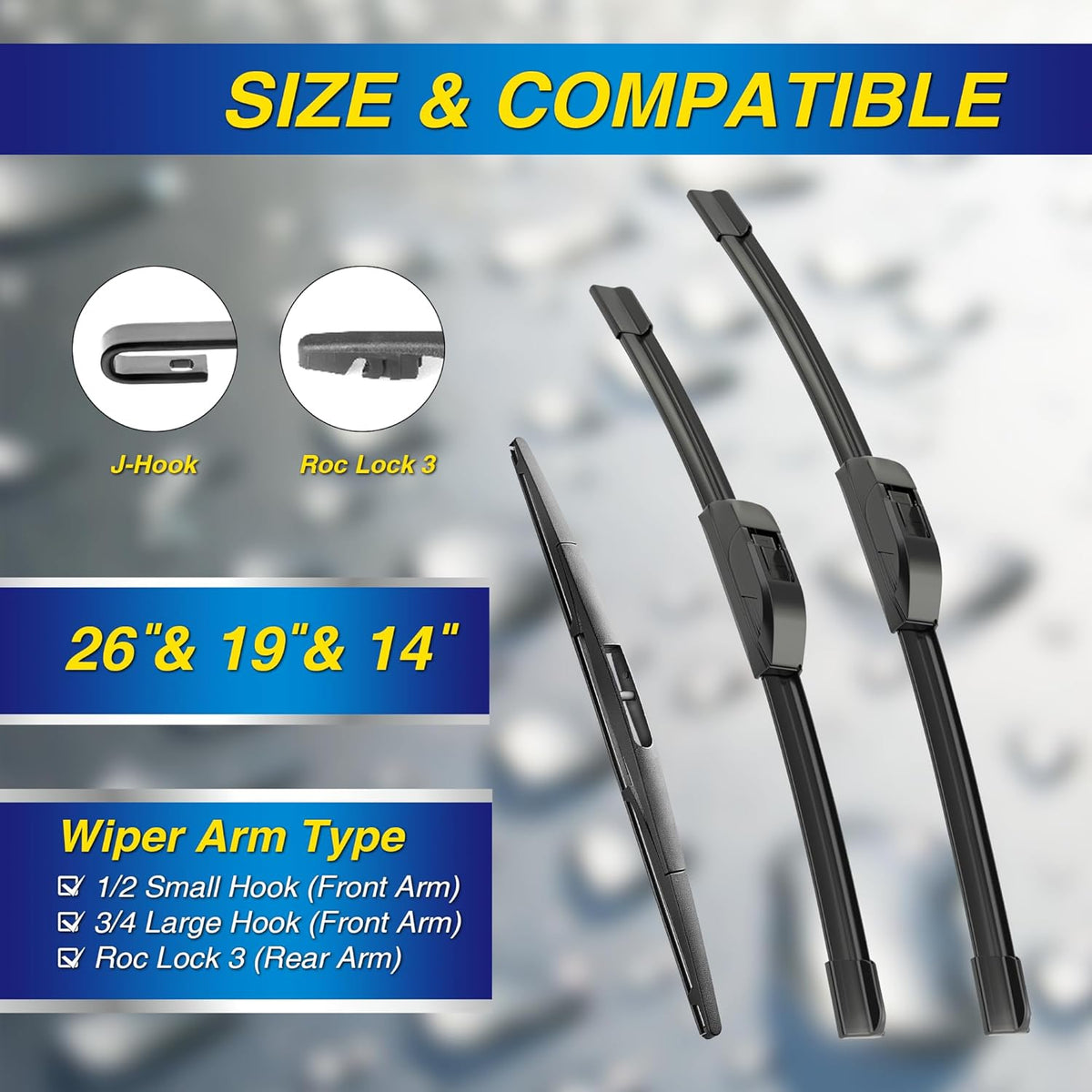 5 PLUS® Silicone Windshield Wipers Replacement for 2019-2024 Toyota RAV4/ 2006-2015 Mazda 5 Wiper Blades(Set of 3), Windshield Wiper Blades For My Car-26"/16"/12" - Colors C