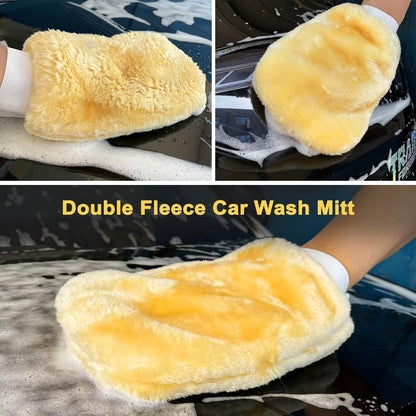 YeewayVeh Car Wash Brush with Long Handle, Microfiber Car Wash Mop with Replaceable Chenille Brush Head, Soft Cleaning Brush with 15° Curved Extension Pole Car Wash Kit for RV Truck Camper, Yellow