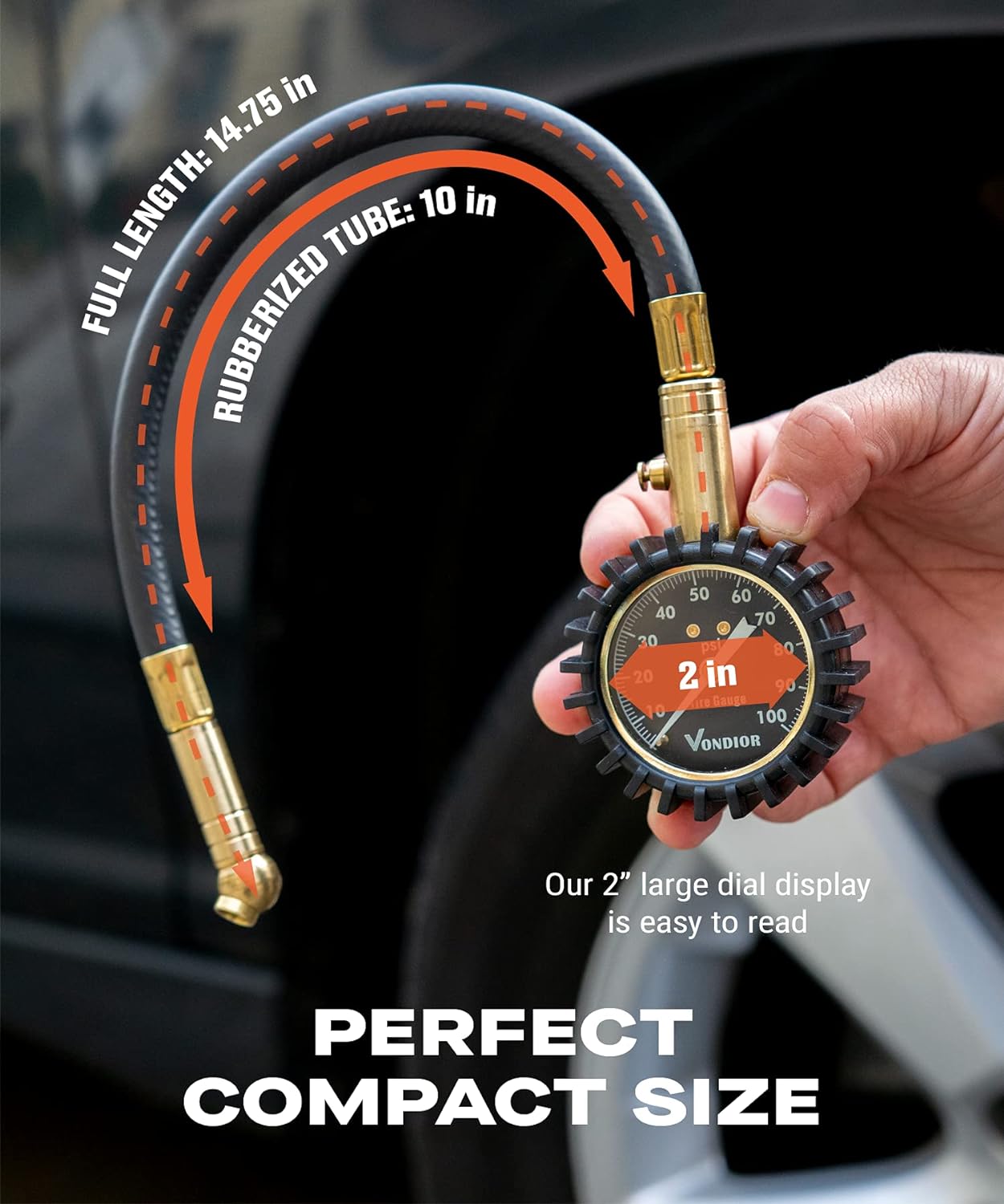 Tire Pressure Gauge - (0-60 PSI) Heavy Duty, Certified ANSI Accurate with Large 2 Inch Easy to Read Glow Dial, Low - High Air Pressure Gauge. Tire Gauge for Car and Trucks Tires by Vondior