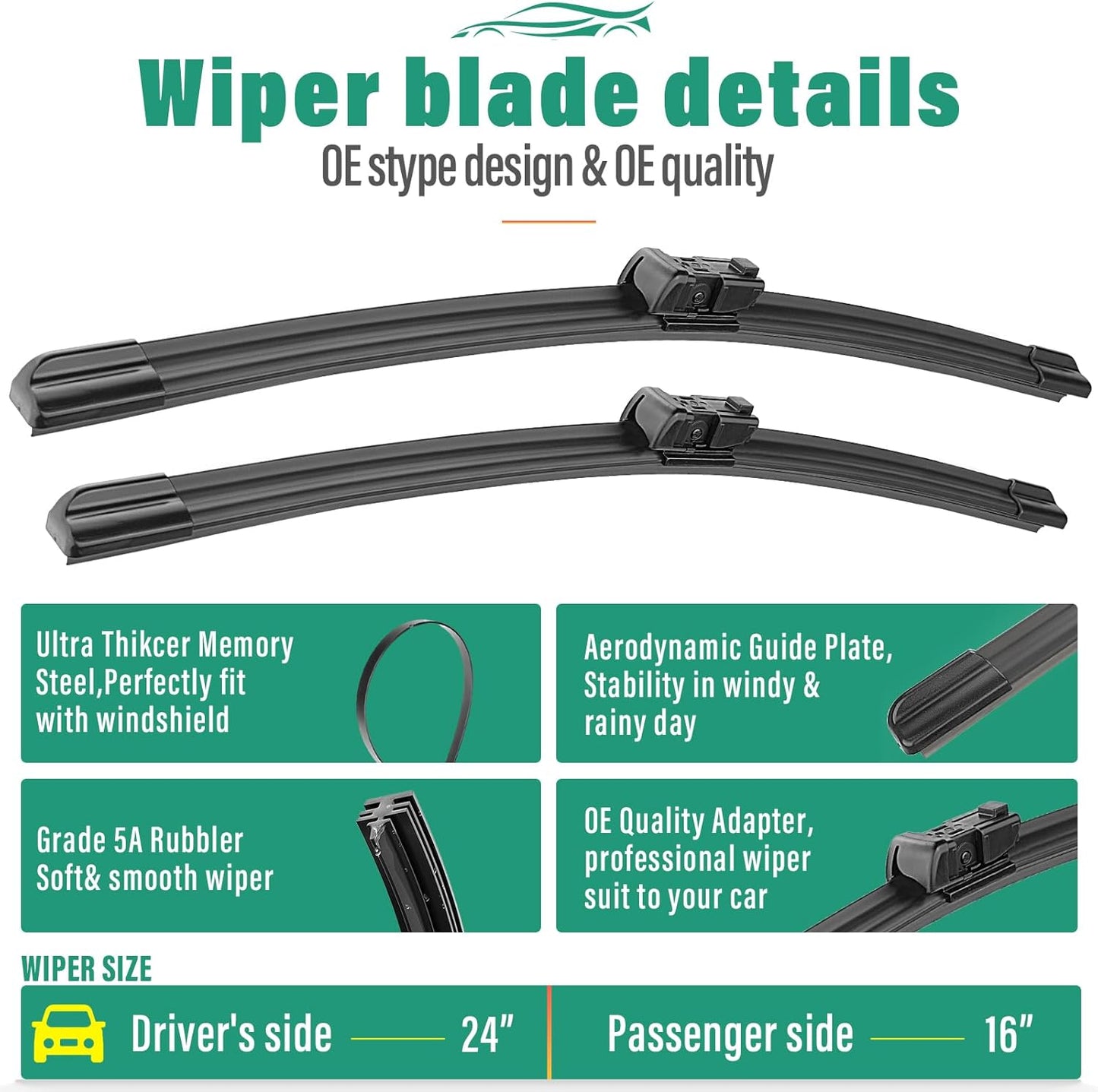 26" 16" 12" Windshield Wiper Blades Replacement for Toyota RAV4 2019 2020 2021 2022 2023 2024 2025 RAV 4 / Mazda 5 2006-2015 Premium All Weather Front Rear Wipers Set - OEM Quality (Pack of 3) - Colors D