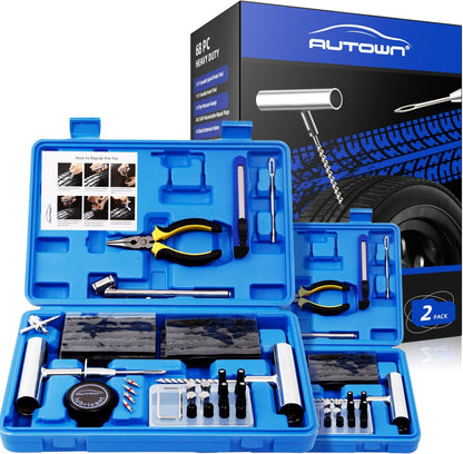 AUTOWN Tire Repair Kit - 68pcs Heavy Duty Tire Plug Kit, Universal Tire Repair Tools to Fix Punctures and Plug Flats Patch Kit for car Motorcycle, Truck, ARB，ATV, Tractor, RV, SUV, Trailer