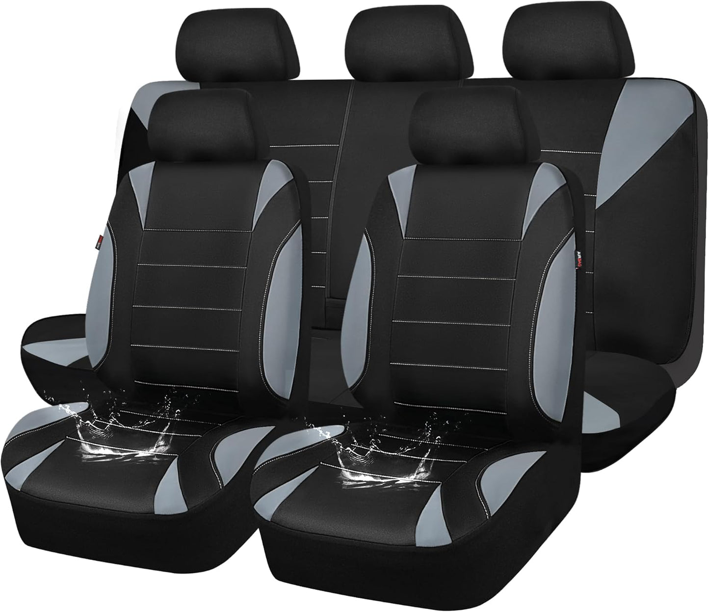 CAR PASS Waterproof Car Seat Covers Front Seats Only with 5mm Composite EVA, Neoprene Car Seat Cover with Separate Headrest Cover, Quick Setup Universal Fit for Car SUV Trucks,Airbag Compatible（Gray