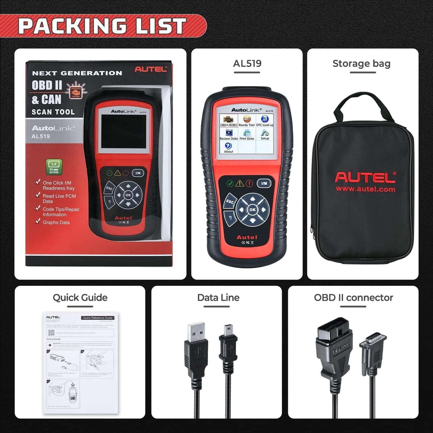 Autel AutoLink AL519 OBD2 Scanner Enhanced Mode 6 Car Diagnostic Tool Check Engine Code Reader CAN Scan Tool, Advanced Ver. of AL319