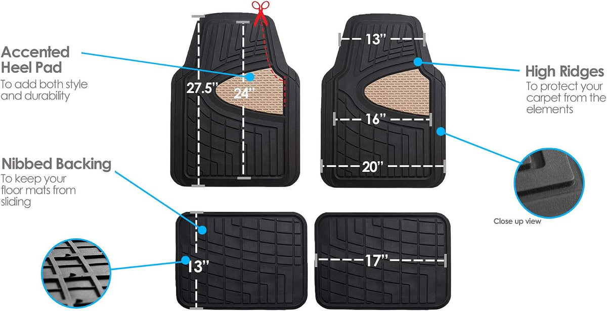 FH Group Automotive Floor Mats - Heavy-Duty Rubber Floor Mats for Cars, Universal Fit Full Set, Climaproof & Trimmable Floor Mats for Most Sedan, SUV, Truck, Black