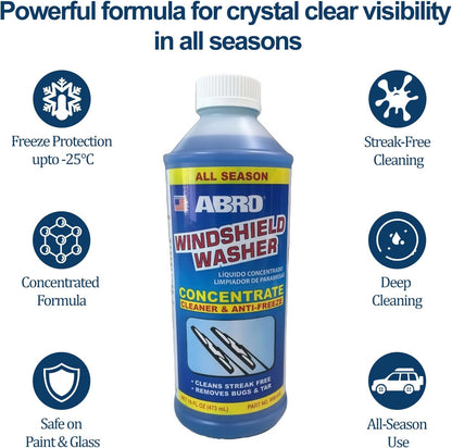 ABRO Windshield Washer Fluid Ready to Use Formula - 1 Gallon, Pre-Mixed, Streak-Free Cleanliness, 2-In-1 Removes Bugs & Tar