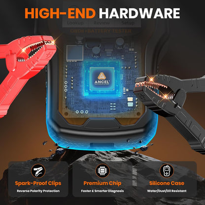ANCEL AD410 PRO OBD2 Scanner and Battery Tester, 2-in-1 Car Diagnostic Tool, Check Engine Light, EVAP Test, Live Data, 12V Battery Analyzer with Cranking & Charging System Test for Car Motorcycle