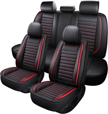 MINGBRON Leather Car Seat Covers,Car Seat Protector Waterproof,Seat Covers Full Set, Car Seat Protectors 5 Seats,Automotive Seat Covers Fit Most Cars Wine Red