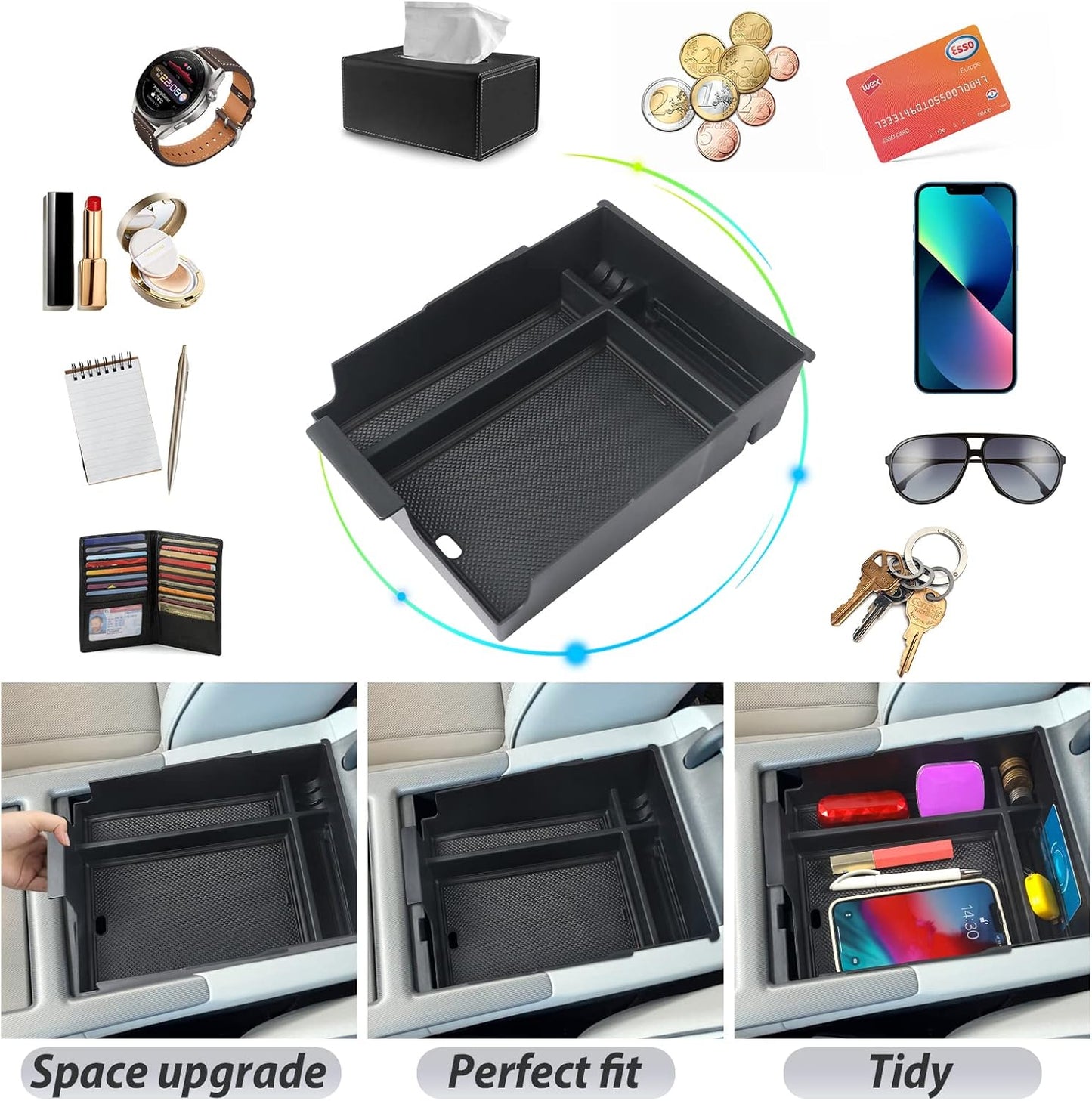 SKTU 2-Pack 2023 2024 2025 2026 Lexu s RX350 Center Console Organizer for 2023-2026 Lexu s RX350/RX450h/RX500h Console Tray 2023 2024 2025 2026 RX350 Accessories with Sunglasses Holder [Double Layers]