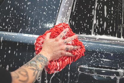 The Rag Company - Premium Chenille Microfiber Knobby Wash Mitts - Perfect for Car Washing and Detailing; Scratch-Free, Lint-Free, Double-Sided, Plush, and Absorbent; Lime Green + Blue (2-Pack)